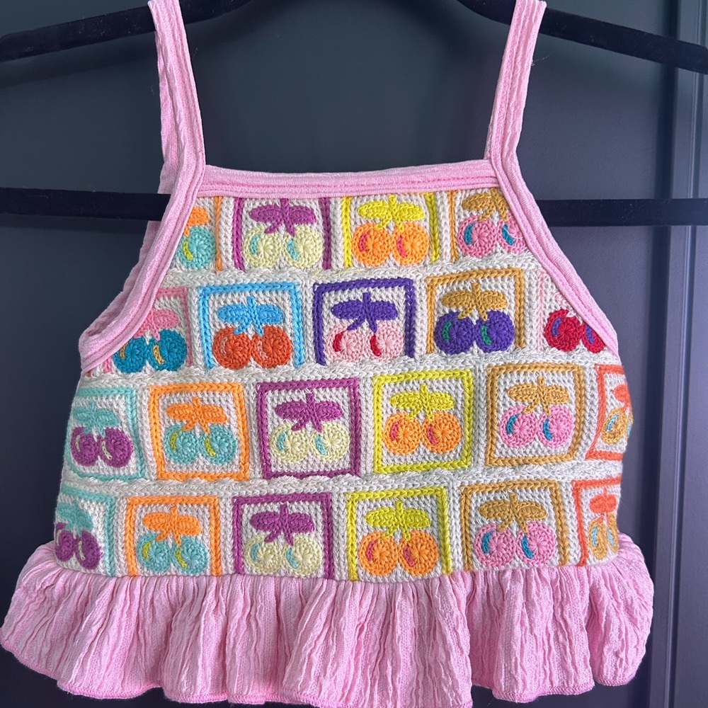 Colorful Crochet Cherry Tank Top toddler size 4t new without tags